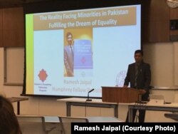 Ramesh Jaipal gives a presentation at the American University, where he studied law and human rights as a fellow in the prestigious Hubert Humphrey Fellowship program.