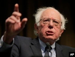 FILE - Sen. Bernie Sanders speaks during the National Action Network Convention in New York, April 5, 2019.