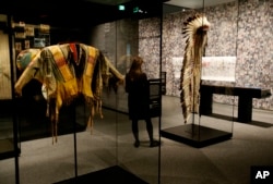 Plains Indian objects on display in the Battle of Little Bighorn gallery of the "Americans" exhibition at Smithsonian's National Museum of the American Indian on Thursday, Jan. 11, 2018