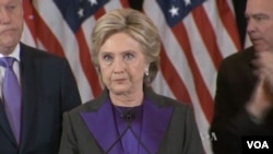 Hillary Clinton's concession speech after losing in election to Donald Trump, Nov. 9, 2016.