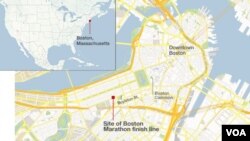 Location of the marathon finish line in Boston, Massachusetts, where two deadly explosions occurred.