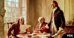 بنجامین فرنکلین، جان ادمز و توماس جفرسون، نگارش اعلامیه استقلال آمریکا، نقاشی از جان لئون جروم فریس