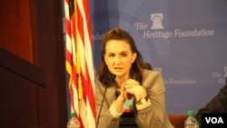 Olivia Enos is a policy analyst at the Heritage Foundation, Washington, DC, September 13, 2018. (Sreng Leakhena/VOA Khmer)