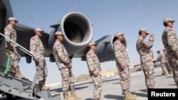 Turkish troops arrive at their military base in Doha, Qatar, June 23, 2017. Turkey plans to have 5,000 troops stationed at the base.