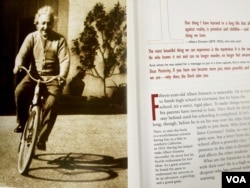 Alongside a photo of Einstein on a bike, the text says, "Having fun helped make Albert Einstein successful."