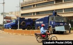 The police presence in Kampala, Uganda, during local elections was high. Public Order Management vehicles were parked at the city's main intersection, Feb. 24, 2016.