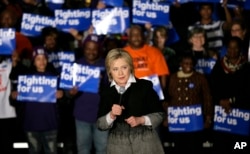 Democratic presidential candidate Hillary Clinton speaks during a rally at the Charles H. Wright Museum of African-American History, in Detroit, Mich., March 7, 2016.