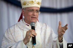In this May 6, 2018 photo, Managua’s auxiliary Roman Catholic Bishop Silvio Baez delivers his homily during a Sunday Mass at the the Sacred Heart church in Managua, Nicaragua.