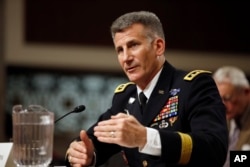 Army Lt. Gen. John Nicholson Jr., testifies before the Senate Armed Services Committee hearing considering his promotion to General, Commander, Resolute Support, Jan. 28, 2016..