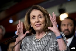 House Minority Leader Nancy Pelosi of California speaks to reporters on Capitol Hill in Washington after the Republican health care bill, a top-flight priority the party, passed the House, May 4, 2017.