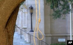 In this photo provided by WLBT-TV a noose hangs on a tree on the state capitol grounds in Jackson, Miss. on Nov. 26, 2018.