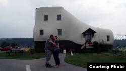 The Haines Shoe House in Pennsylvania was a guest house that suggested the nursery rhyme beginning, “There was an old lady who lived in a shoe." (lemonhalf, Flickr Creative Commons)