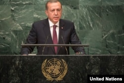 Turkish President Recep Tayyip Erdogan addresses the U.N. General Assembly.
