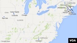 Map of campaign stops where voters asked questions of candidates analyzed by VOA.