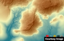 សណ្ឋានដី​នៅ​តំបន់​ភ្នំ ដែល​ស្ថិត​នៅ​ភាគខាង​ជើង​ប្រាសាទ​អង្គរ។ (រូបថត​ដក​ស្រង់​ចេញ​ពី​គេហទំព័រ The Cambodian Archaeological Lidar Initiative)