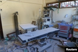A damaged operation room is pictured after an airstrike on the rebel-held town of Atareb, in the countryside west of Aleppo, Syria, Nov. 15, 2016.