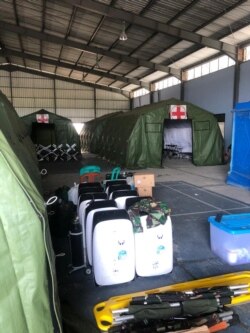 Lokasi karantina yang disiapkan di hanggar Lanud Raden Sadjad, Natuna, Kepulauan Riau (Courtesy: Dinas Kesehatan Provinsi Kepulauan Riau).