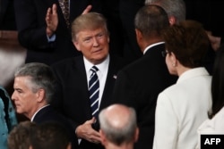 Presiden AS Donald Trump tiba di Kongres untuk berpidato (28/2).