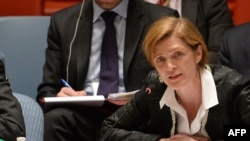Samantha Power, U.S. Ambassador to the United Nations, speaks to a meeting of the United Nations Security Council on March 19, 2014, at U.N. headquarters in New York.