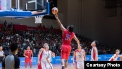 The Cambodia National Basketball Team at the 28th Southeast Asian Games, Singapore, 2015.