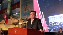 FILE - North Korean leader Kim Jong Un speaks at the Defense Development Exhibition, in Pyongyang, North Korea, in this undated photo released Oct. 12, 2021, by North Korea's Korean Central News Agency.