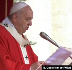 Pope Francis during Palm Sunday Mass in Saint Peter's Square, at the Vatican, Apr. 14, 2019.