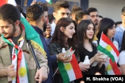 Students release doves into the air at a protest outside the airport, hoping to send the message that they want a peaceful transition to independence, not a revolution, in Irbil, the Kurdistan Region of Iraq, Sept. 29, 2017.