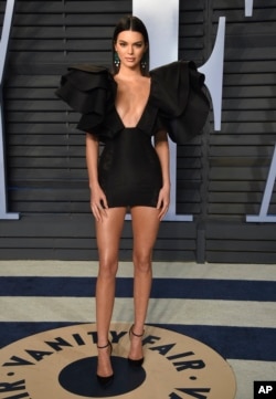 Kendall Jenner arrives at the Vanity Fair Oscar Party on March 4, 2018, in Beverly Hills, Calif.