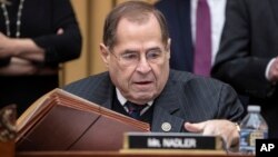FILE - Rep. Jerrold Nadler, D-N.Y., the top Democrat on the House Judiciary Committee, arrives for the testimony of Google CEO Sundar Pichai about the internet giant's privacy security and data collection, on Capitol Hill in Washington, Dec. 11, 2018.