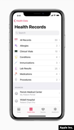Apple says its Health Records tool brings together hospitals, clinics and the existing Health app to give a fuller picture of health. (Apple Inc.)
