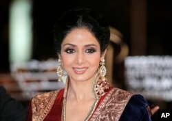 Aktris India Sridevi tiba di Festival Film Internasional Marrakesh, di Marrakech Congress Palace.