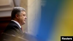 (FILE) Ukrainian President Petro Poroshenko at parliament in Kyiv, Ukraine, Sept. 7, 2017.