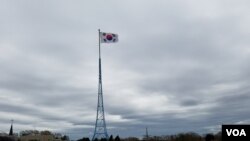 비무장지대 남측 대성동 마을에 휘날리는 태극기.