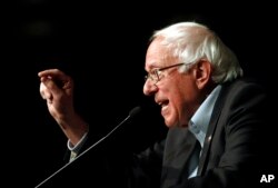FILE - Sen. Bernie Sanders, I-Vt., speaks at a campaign rally in Bethesda, Maryland, Oct. 30, 2018.