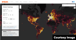 A heat map generated from data collected by wearable fitness trackers from users around the world. (Strava)