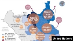The U.N. Office for the Coordination of Humanitarian Affairs (OCHA) says that as of Feb. 17, 2014, more than 716,000 people are displaced inside South Sudan and another 156,800 people have fled to nearby countries.