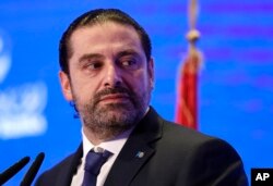 Lebanese Prime Minister Saad Hariri speaks during a regional banking conference, in Beirut, Lebanon, Nov. 23, 2017.