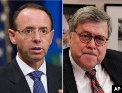 로드 로젠스타인 미국 법무부 부장관과 윌리엄 바 법무장관 지명자.