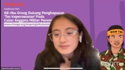 Inisiator petisi penghapusan "tes keperawanan" bagi calon Kowad, Latisha Rosabelle, saat konferensi pers terkait 68 ribu orang dukung penghapusan "tes keperawanan" pada calon anggota militer perempuan. Rabu 1 September 2021. (Anugrah Andriansyah)