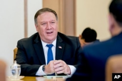 6일 백화원 초대소 회담에서 발언하는 마이크 폼페오 미 국무장관.