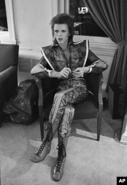 FILE - This is a Dec. 1, 1972 file photo of David Bowie in his Ziggy Stardust period pictured in Philadelphia, Pennsylvania. (AP Photo, Brian Horton, File)