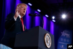 President Donald Trump delivers remarks to the Conservative Political Action Conference, Feb. 23, 2018, in Oxon Hill, Md.