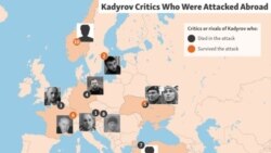 კადიროვის კრიტიკოსები, რომლებზეც თავდასხმა უცხოეთში მოხდა. წყარო: რადიო თავისუფალი ევროპა/რადიო თავისუფლება