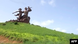 This photograph taken on September 27, 2017, shows The Monument of the African Renaissance which sits on a volcanic hill overlooking Dakar, the capital of Senegal.