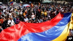 Anti-government demonstrators wave a Venezuelan flag during a protest against Venezuela's President Nicolas Maduro in Caracas, Aug. 12, 2017.