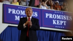 U.S. President Donald Trump leads a rally marking his first 100 days in office in Harrisburg, Pennsylvania, April 29, 2017.