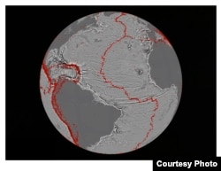 This image is centered at the Indian Ocean Triple Junction where three major tectonic plates meet. This region of the Indian Ocean is very poorly charted and includes the search area for the Malaysian flight MH370 that was lost March 8, 2014. (Credit: Dav