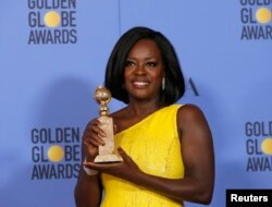 Viola Davis holds the award for Best Performance by an Actress in a Supporting Role in any Motion Picture for her role in "Fences" during the 74th Annual Golden Globe Awards in Beverly Hills, CA, Jan. 8, 2017.