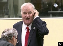 FILE - Fomer Bosnian Serb military chief Ratko Mladic is seen during an angry outburst in the Yugoslav War Crimes Tribunal in The Hague, Netherlands, Nov. 22, 2017.