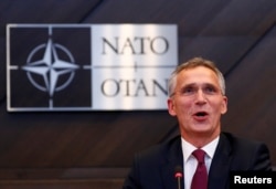 NATO Secretary General Jens Stoltenberg speaks during a NATO defense ministers meeting at the Alliance headquarters in Brussels, Belgium, Oct. 3, 2018.